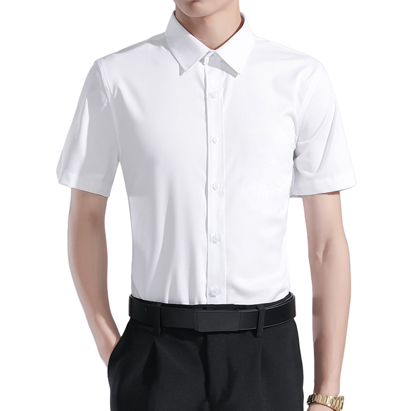 Mens Formal Shirts Office Short Sleeves Elastic Bussiness Casual Summer Shirts - Picture 11 of 14