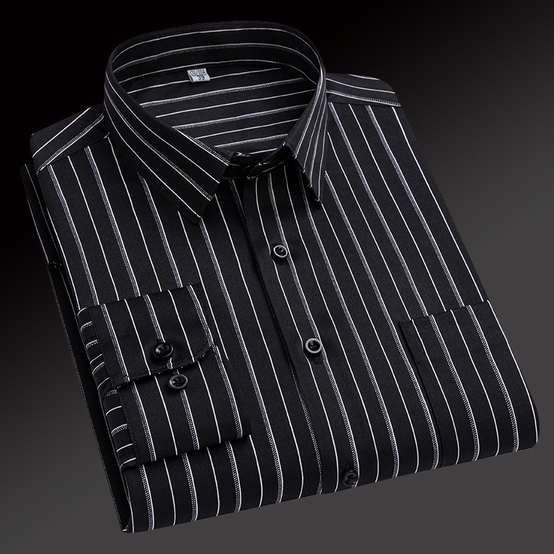 Herren Kleid Shirts Formelles Geschäft Langarm Gestreift Elastisch Eisenfreie Shirts - Bild 22 von 23