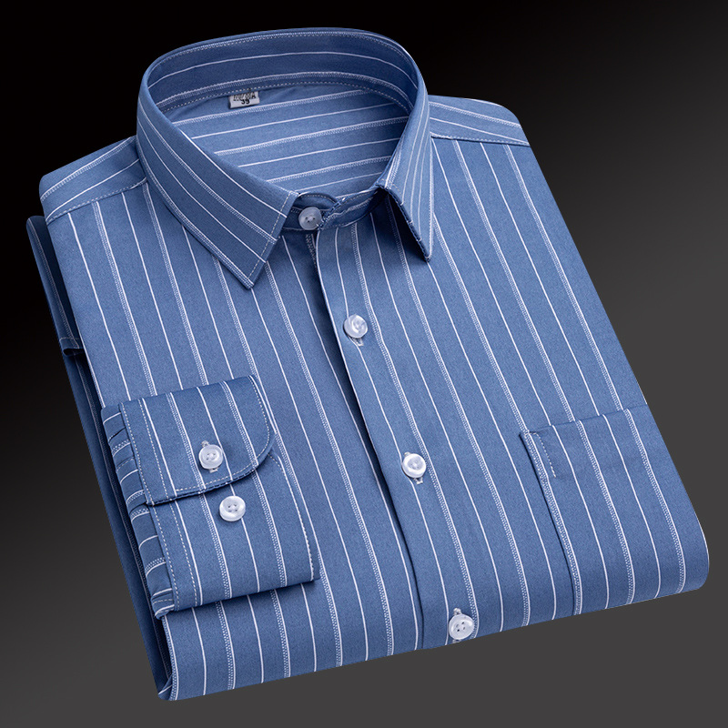 Herren Kleid Shirts Formelles Geschäft Langarm Gestreift Elastisch Eisenfreie Shirts - Bild 20 von 23