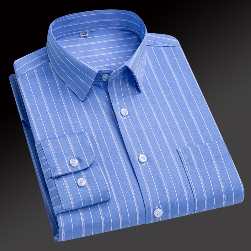 Herren Kleid Shirts Formelles Geschäft Langarm Gestreift Elastisch Eisenfreie Shirts - Bild 18 von 23