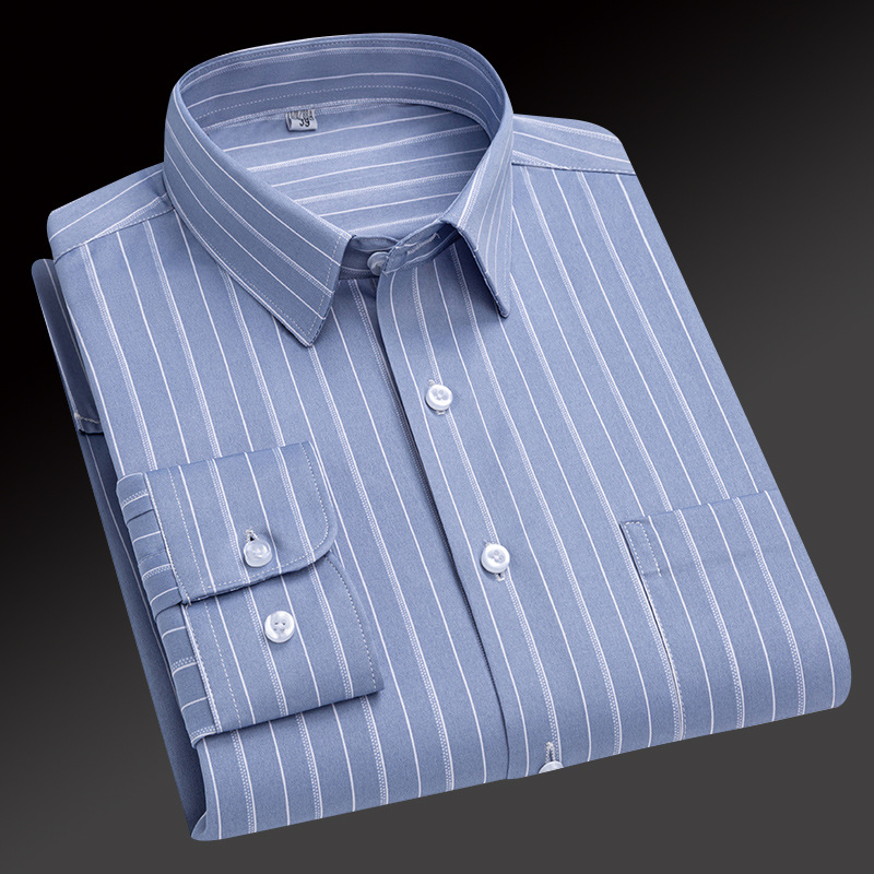 Herren Kleid Shirts Formelles Geschäft Langarm Gestreift Elastisch Eisenfreie Shirts - Bild 21 von 23