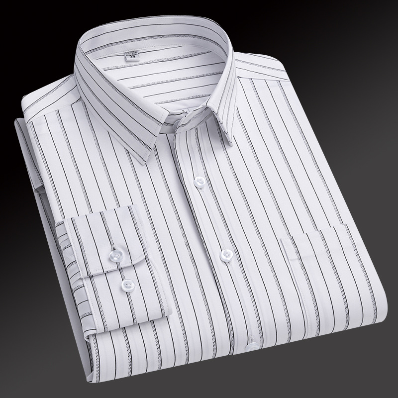 Herren Kleid Shirts Formelles Geschäft Langarm Gestreift Elastisch Eisenfreie Shirts - Bild 23 von 23
