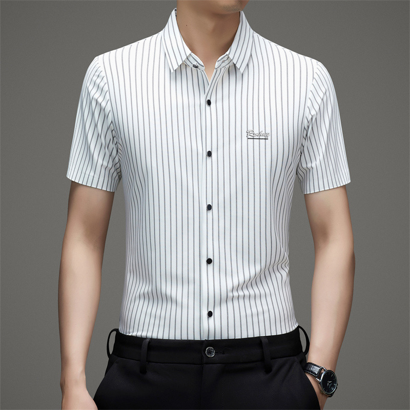 Mens Dress Shirts Business Short Sleeves No Iron Ice Silk Elastic Casual Shirts - Picture 11 of 14