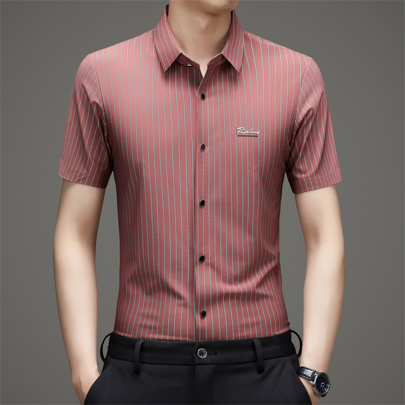 Mens Dress Shirts Business Short Sleeves No Iron Ice Silk Elastic Casual Shirts - Picture 13 of 14