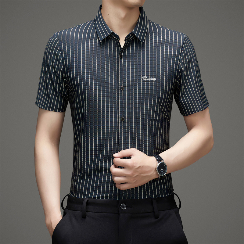 Mens Dress Shirts Business Short Sleeves No Iron Ice Silk Elastic Casual Shirts - Picture 12 of 14
