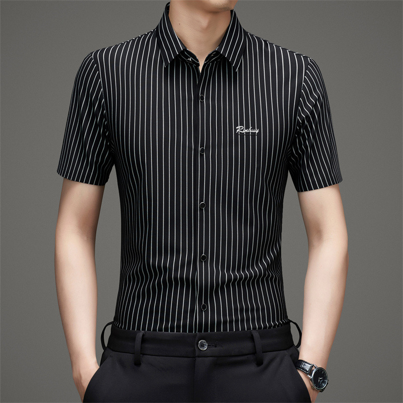 Mens Dress Shirts Business Short Sleeves No Iron Ice Silk Elastic Casual Shirts - Picture 14 of 14