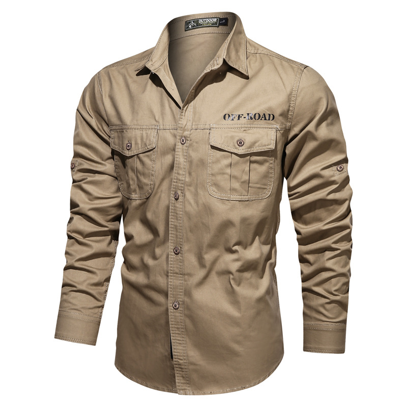 Mens Military Shirts Clothes Long Sleeve Pockets Army Cotton Casual Shirts Tops - Picture 17 of 19