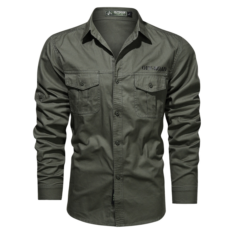 Mens Military Shirts Clothes Long Sleeve Pockets Army Cotton Casual Shirts Tops - Picture 16 of 19