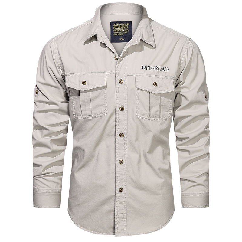 Mens Military Shirts Clothes Long Sleeve Pockets Army Cotton Casual Shirts Tops - Picture 18 of 19