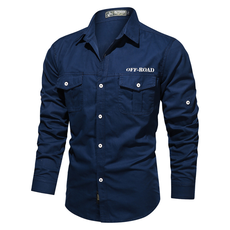 Mens Military Shirts Clothes Long Sleeve Pockets Army Cotton Casual Shirts Tops - Picture 19 of 19