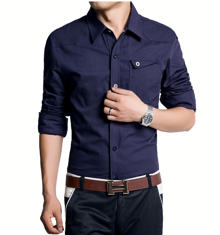 Mens Military Shirts Long Sleeves Cotton Slim Fit Multicolor Casual Shirts Tops - Picture 18 of 22