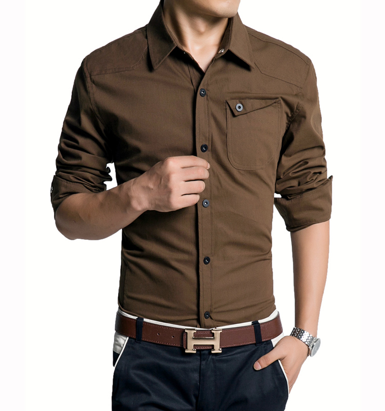 Mens Military Shirts Long Sleeves Cotton Slim Fit Multicolor Casual Shirts Tops - Picture 22 of 22