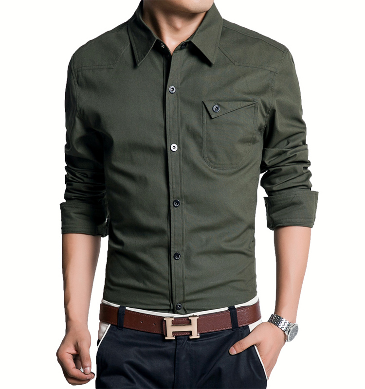 Mens Military Shirts Long Sleeves Cotton Slim Fit Multicolor Casual Shirts Tops - Picture 19 of 22