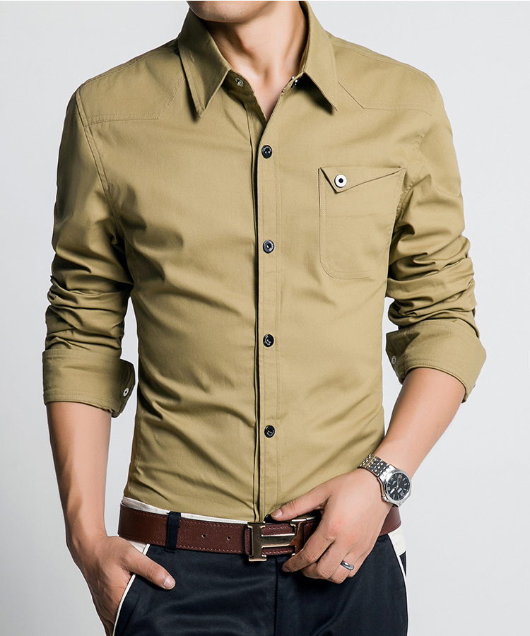 Mens Military Shirts Long Sleeves Cotton Slim Fit Multicolor Casual Shirts Tops - Picture 16 of 22