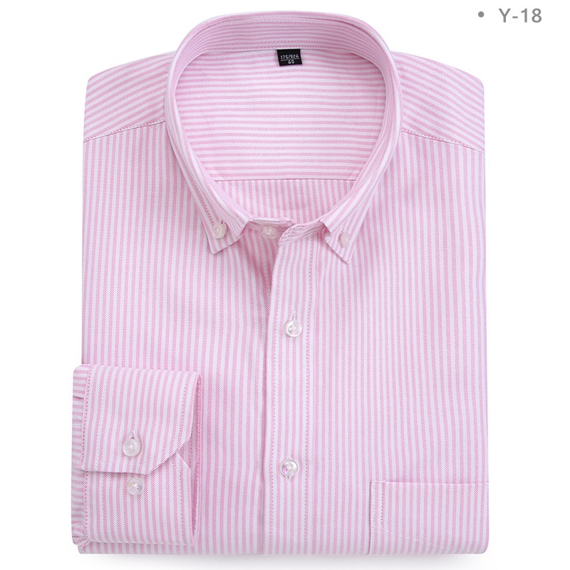 Mens Oxford Shirts Business Long Sleeves Cotton Casual Strip Pocket Dress Shirts - Picture 10 of 13