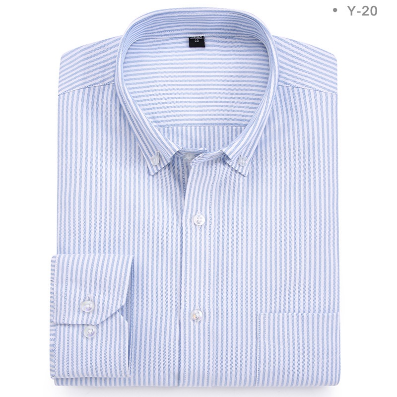 Mens Oxford Shirts Business Long Sleeves Cotton Casual Strip Pocket Dress Shirts - Picture 11 of 13