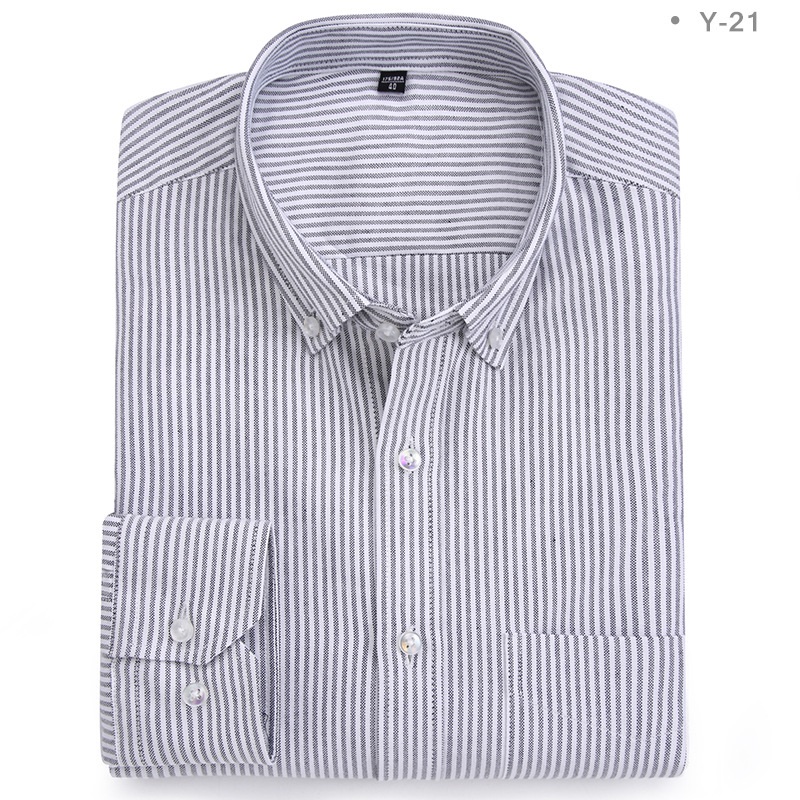 Mens Oxford Shirts Business Long Sleeves Cotton Casual Strip Pocket Dress Shirts - Picture 8 of 13
