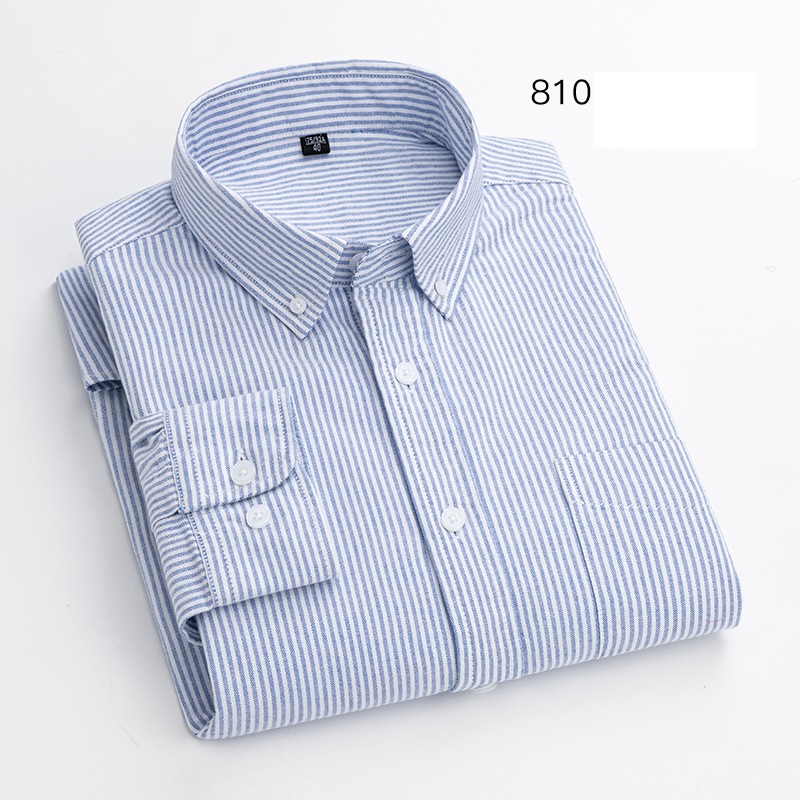 Mens Oxford Shirts Business Long Sleeves Cotton Casual Strip Pocket Dress Shirts - Picture 13 of 13