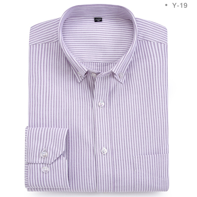 Mens Oxford Shirts Business Long Sleeves Cotton Casual Strip Pocket Dress Shirts - Picture 9 of 13