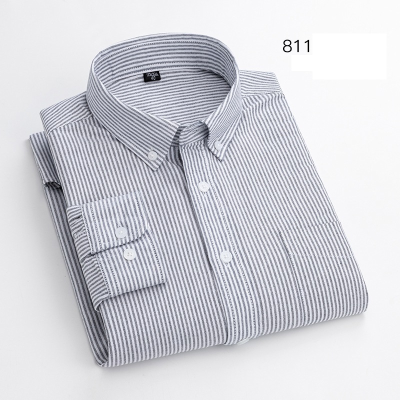 Mens Oxford Shirts Business Long Sleeves Cotton Casual Strip Pocket Dress Shirts - Picture 12 of 13