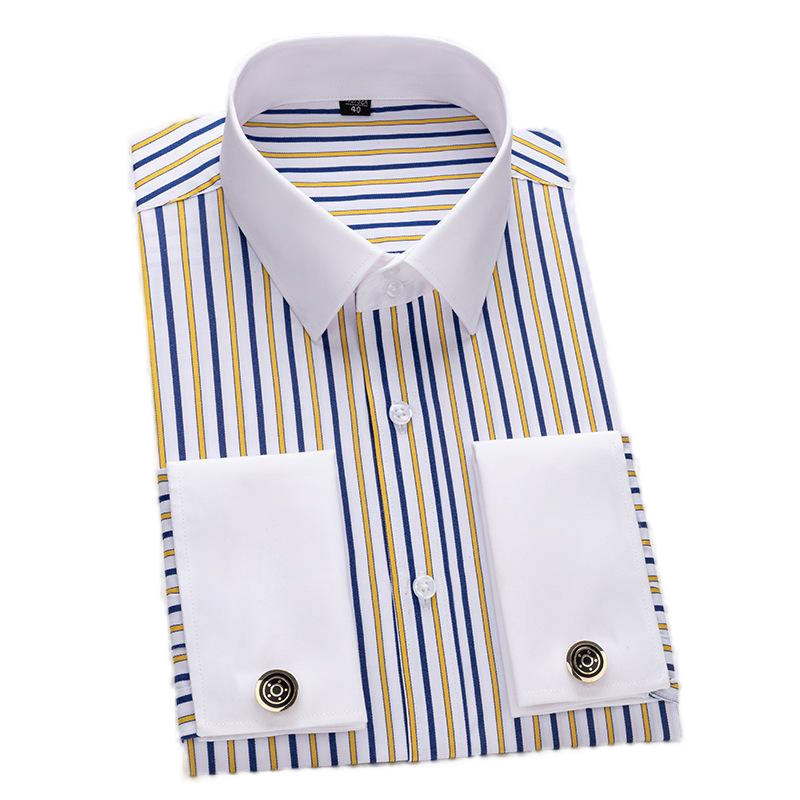 Camicie eleganti da uomo il colletto bianco lusso slim fit polsino francese camicie formali top - Foto 14 di 14