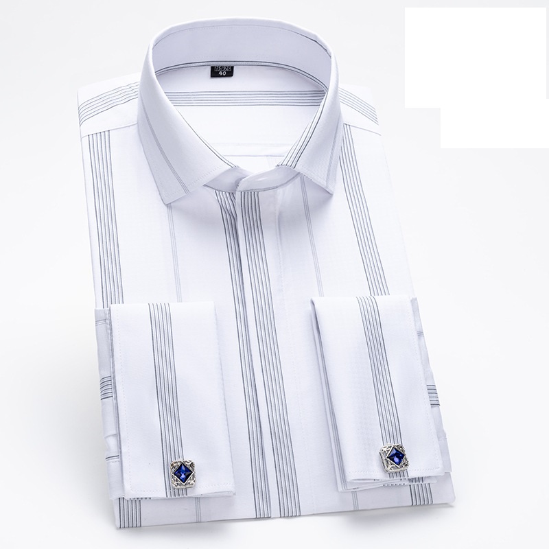Mens Dress Shirts French Cuff Long Sleeves Formal Business No Iron Shirts Tops - Picture 14 of 14