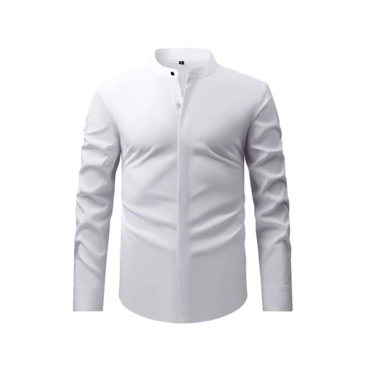 Camisas de vestir para hombre cuello alto formal negocios mangas largas camisa informal elástica - Imagen 10 de 15