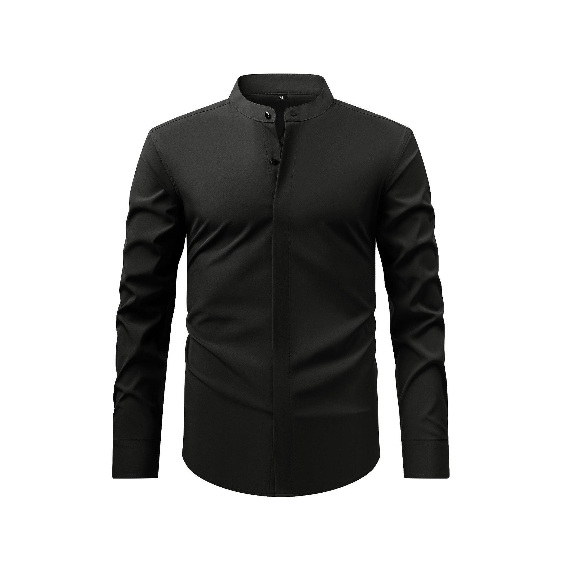 Camisas de vestir para hombre cuello alto formal negocios mangas largas camisa informal elástica - Imagen 11 de 15