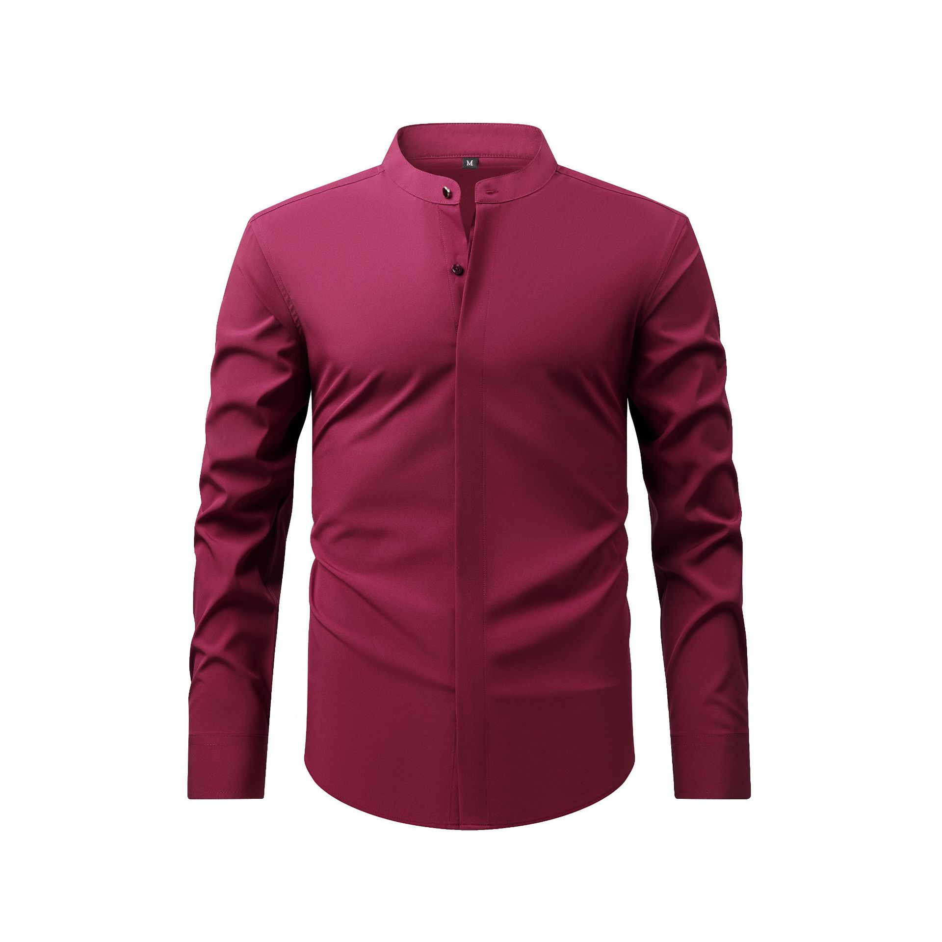 Camisas de vestir para hombre cuello alto formal negocios mangas largas camisa informal elástica - Imagen 13 de 15