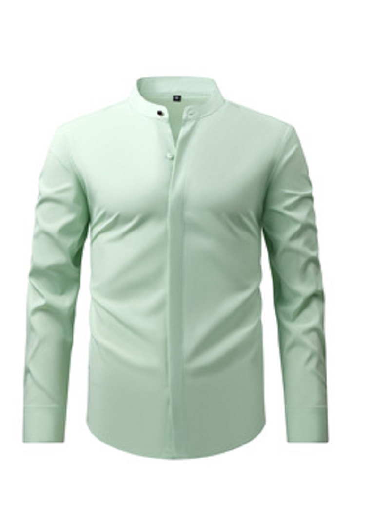 Camisas de vestir para hombre cuello alto formal negocios mangas largas camisa informal elástica - Imagen 14 de 15