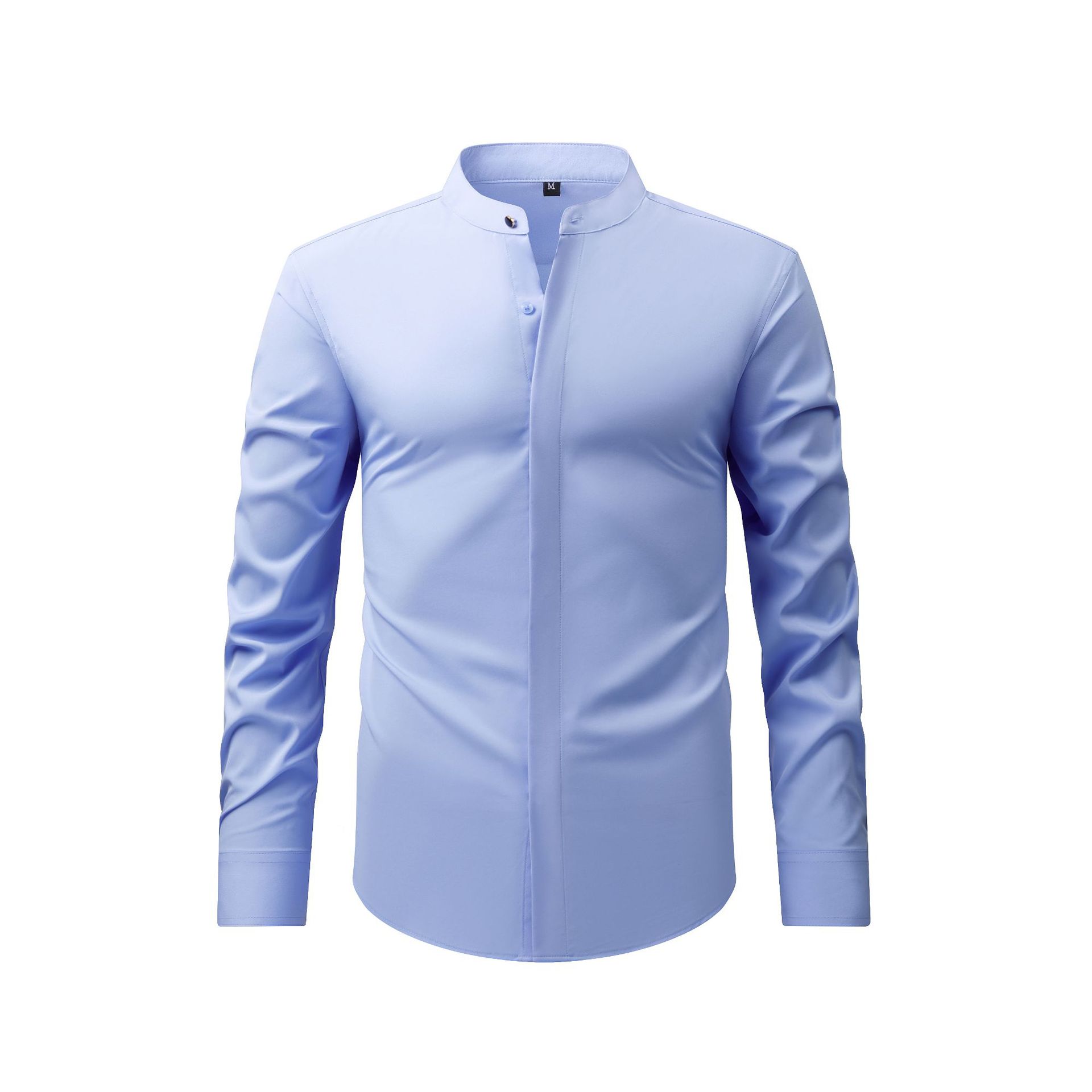 Camisas de vestir para hombre cuello alto formal negocios mangas largas camisa informal elástica - Imagen 12 de 15