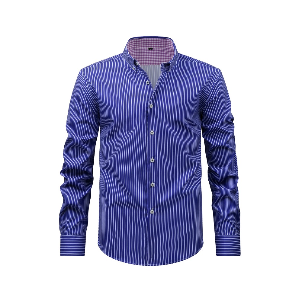 Camisas de vestir a cuadros estampadas formales de negocios mangas largas elásticas informales para hombre - Imagen 19 de 19