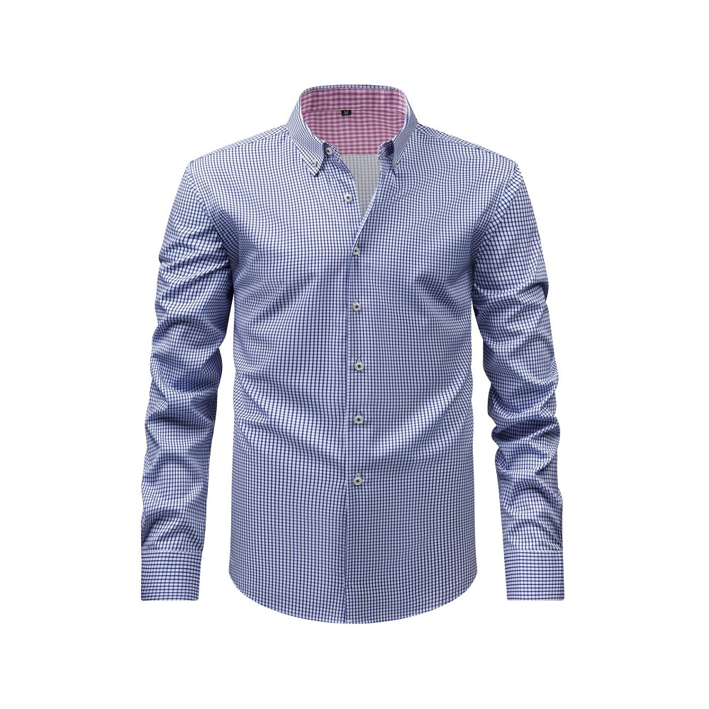 Camisas de vestir a cuadros estampadas formales de negocios mangas largas elásticas informales para hombre - Imagen 18 de 19