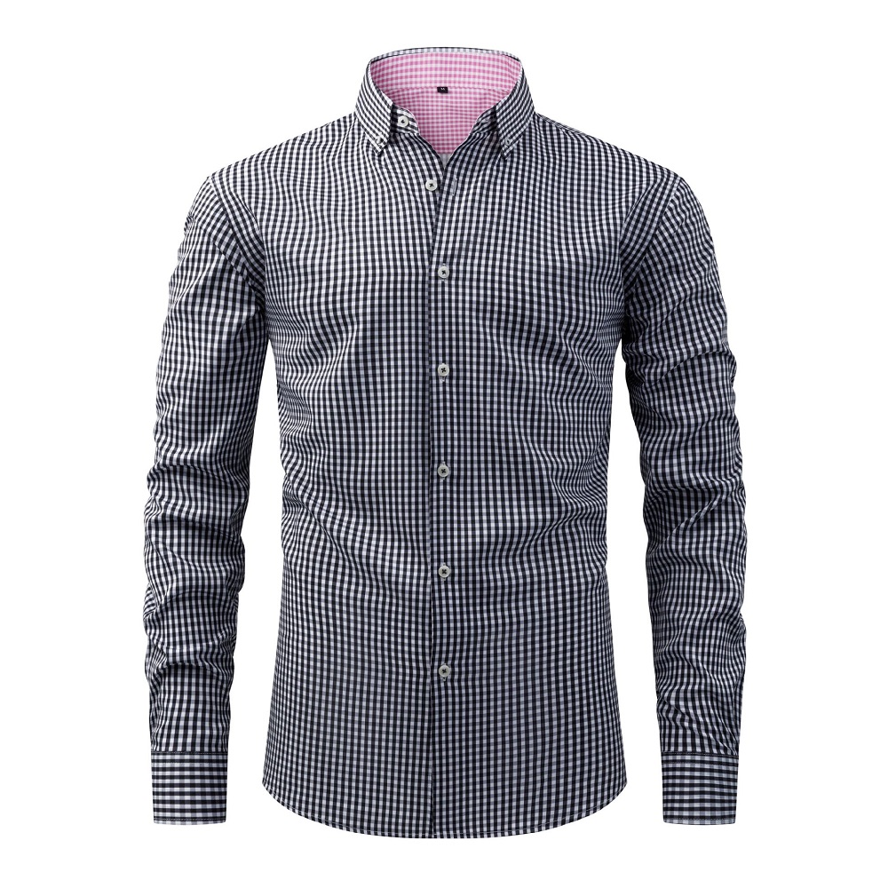 Camisas de vestir a cuadros estampadas formales de negocios mangas largas elásticas informales para hombre - Imagen 15 de 19