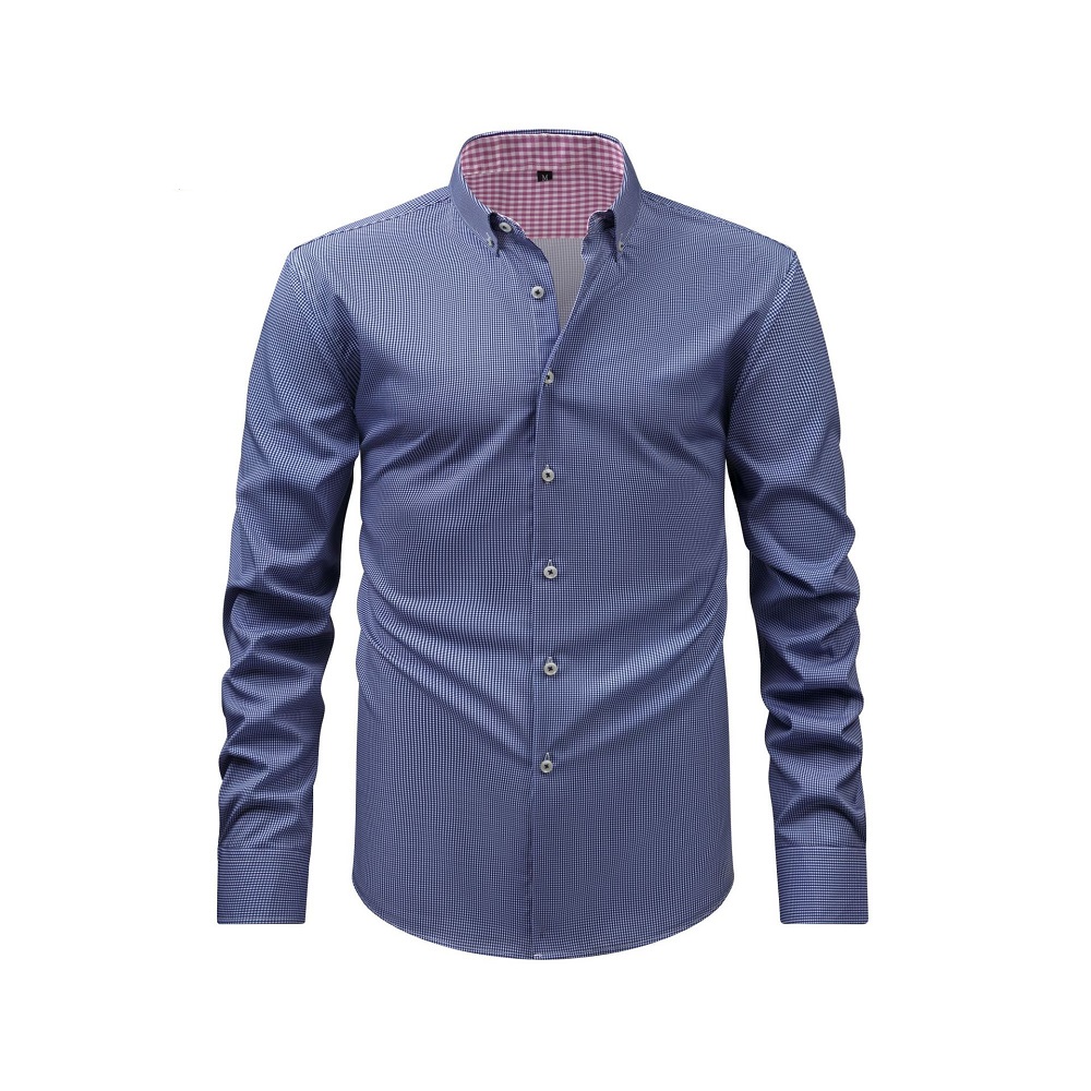Camisas de vestir a cuadros estampadas formales de negocios mangas largas elásticas informales para hombre - Imagen 16 de 19