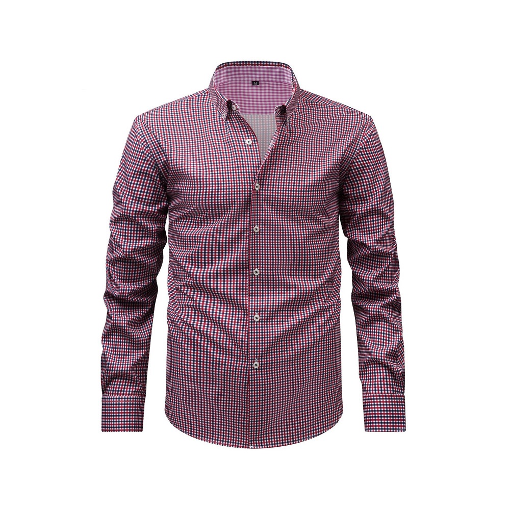 Camisas de vestir a cuadros estampadas formales de negocios mangas largas elásticas informales para hombre - Imagen 17 de 19