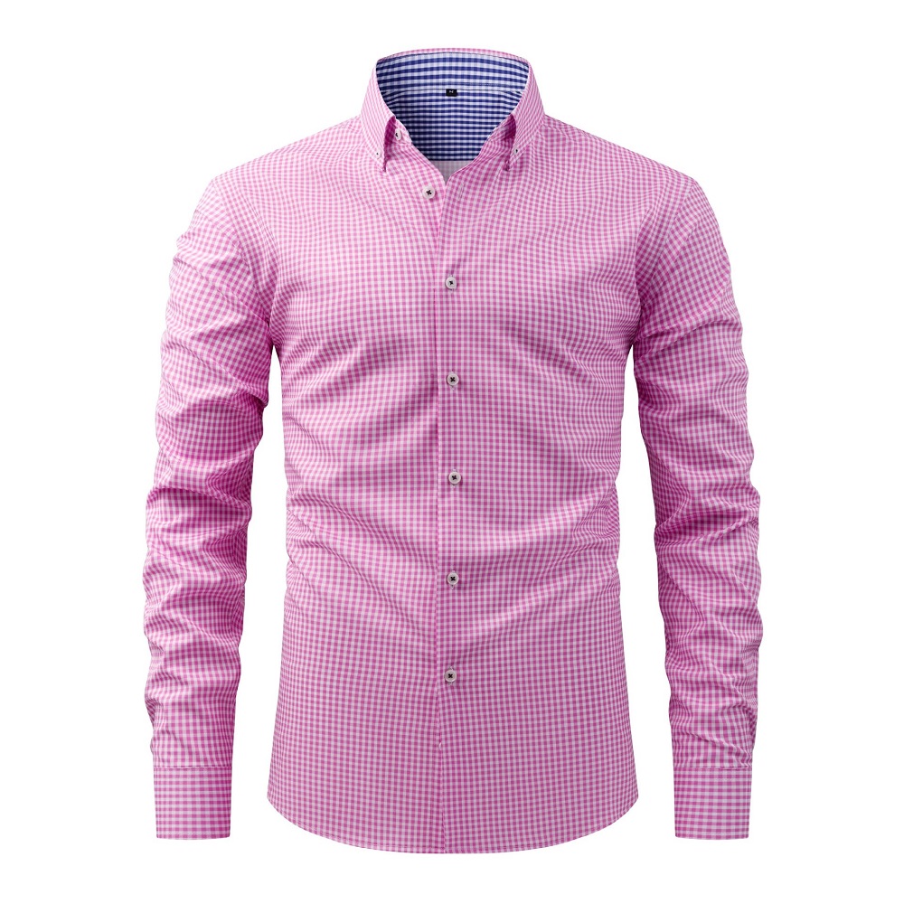 Camisas de vestir a cuadros estampadas formales de negocios mangas largas elásticas informales para hombre - Imagen 13 de 19