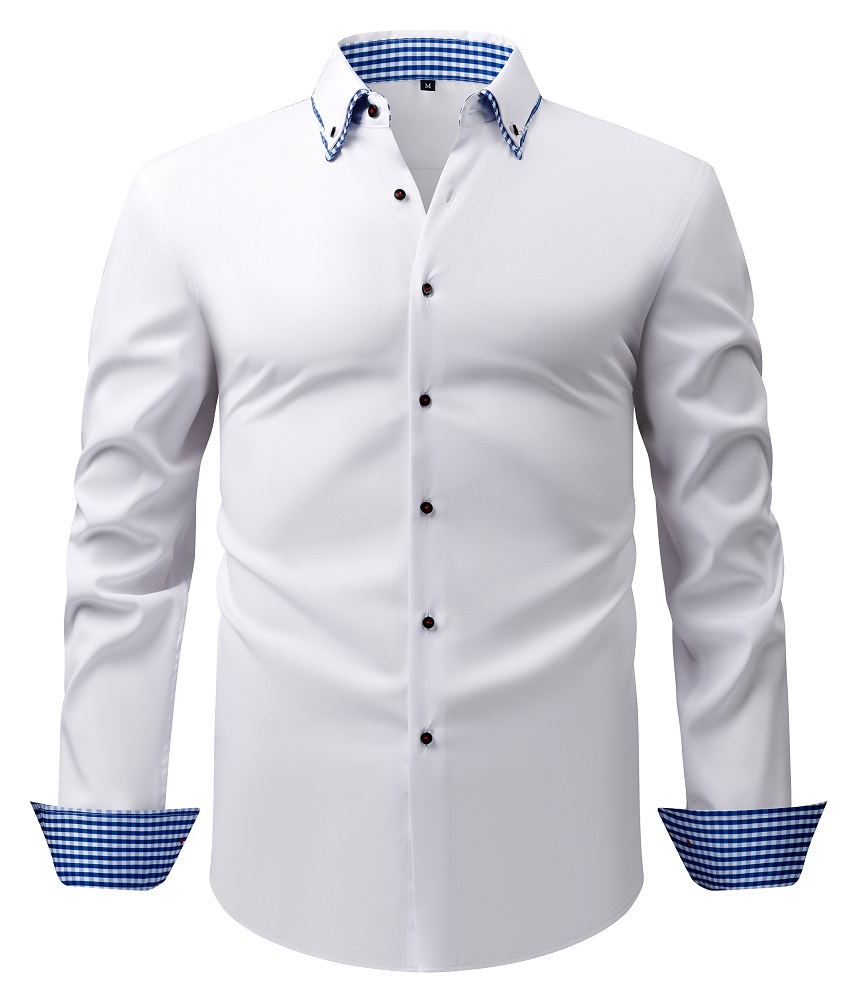 Camisas de vestir para hombre de doble cuello formales mangas largas informales sin hierro camisas para el torso - Imagen 10 de 15