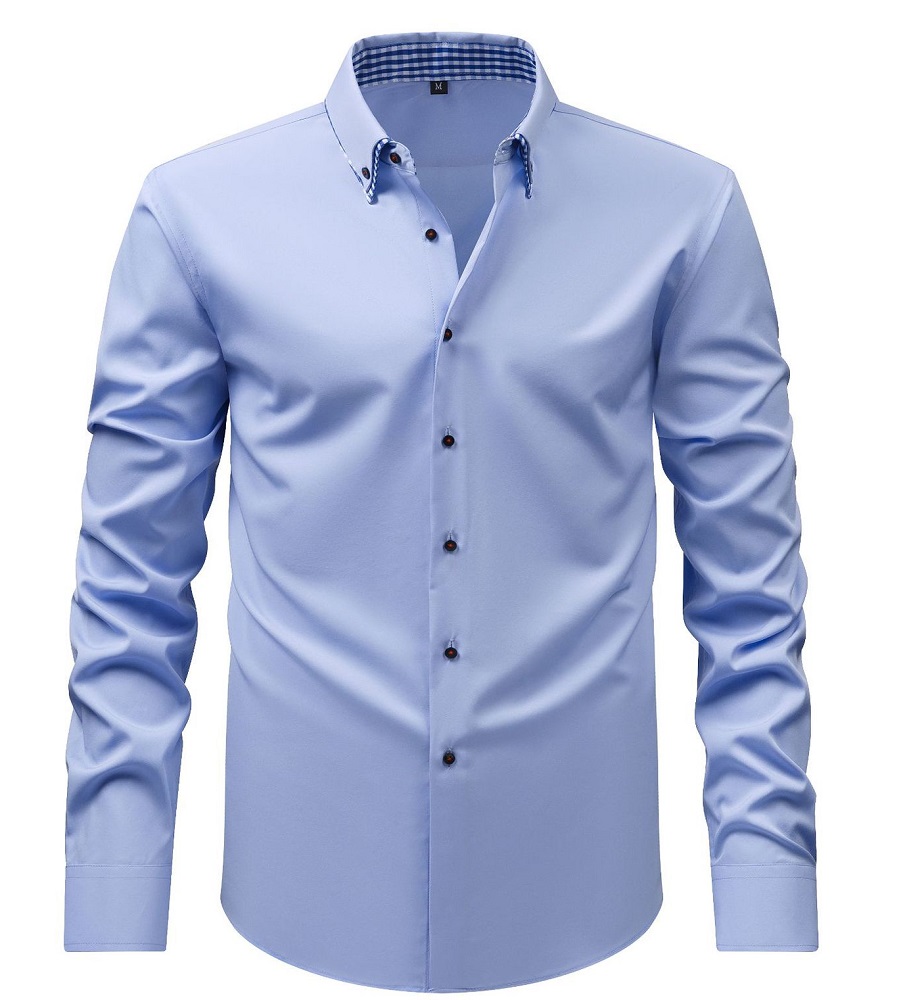 Camisas de vestir para hombre de doble cuello formales mangas largas informales sin hierro camisas para el torso - Imagen 12 de 15