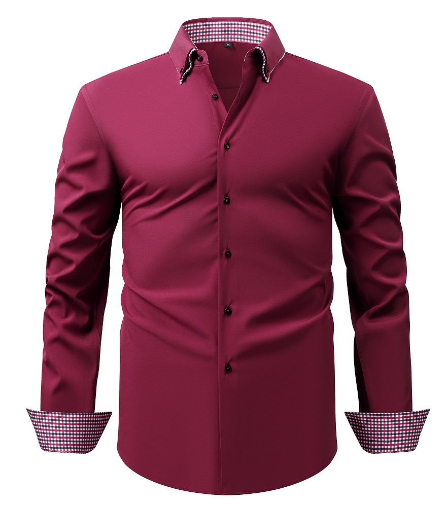 Camisas de vestir para hombre de doble cuello formales mangas largas informales sin hierro camisas para el torso - Imagen 13 de 15