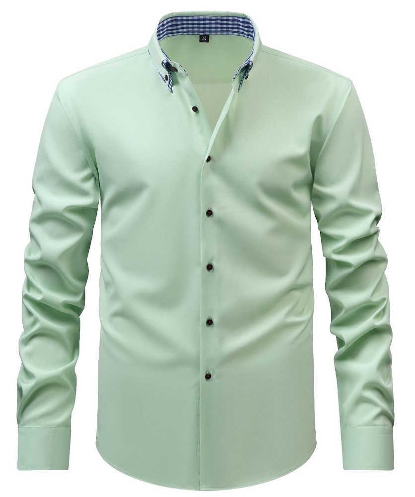 Camisas de vestir para hombre de doble cuello formales mangas largas informales sin hierro camisas para el torso - Imagen 14 de 15