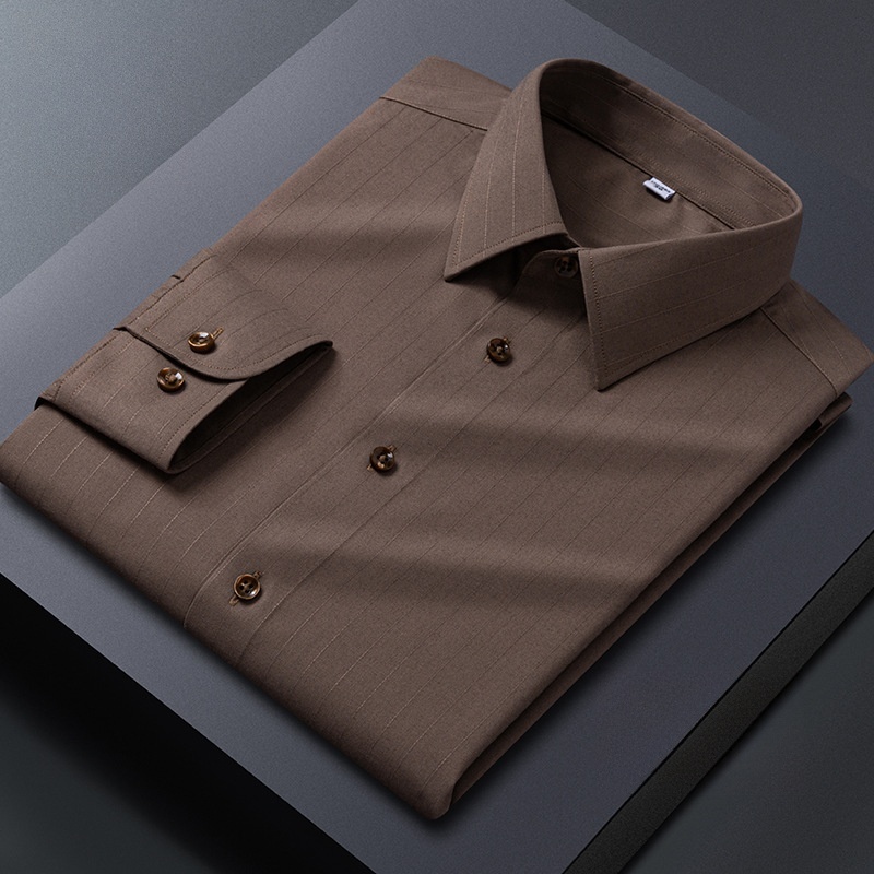 Camisas de vestir a tiras formales de negocios para hombre mangas largas botones informales camisas Prendas para el torso - Imagen 15 de 16