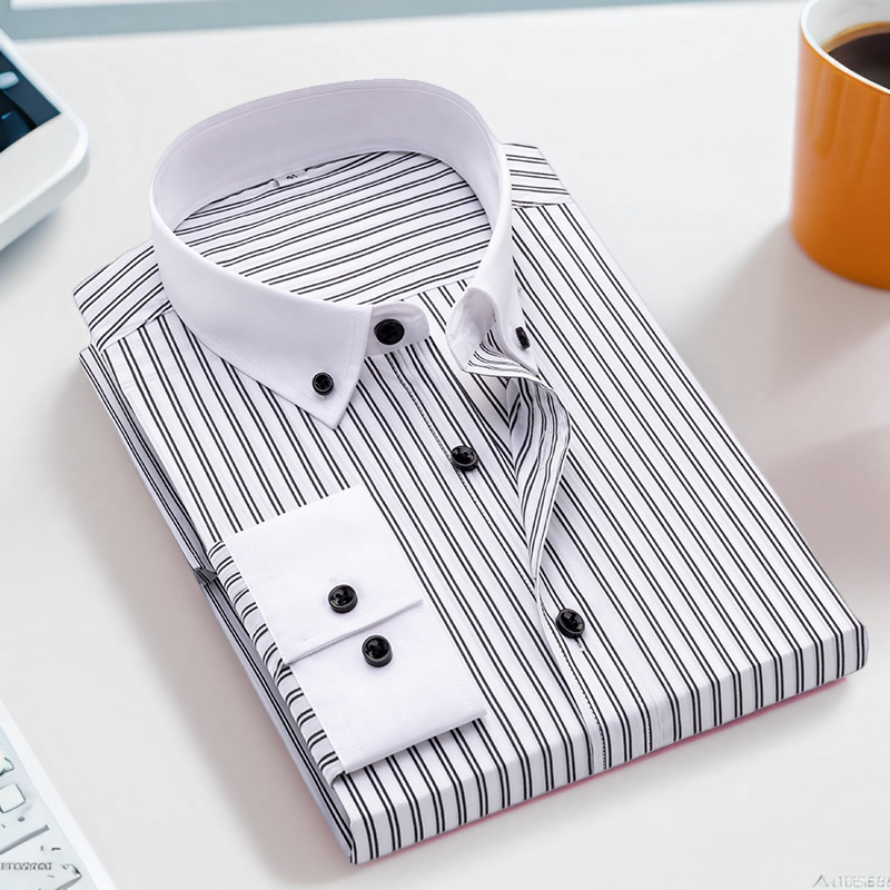 Camicie eleganti uomo nuove il colletto bianco strisce business formale casual camicie top - Foto 15 di 17