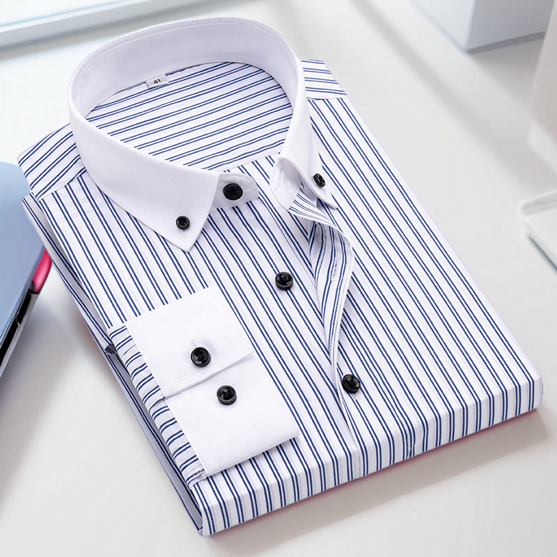 Camicie eleganti uomo nuove il colletto bianco strisce business formale casual camicie top - Foto 17 di 17
