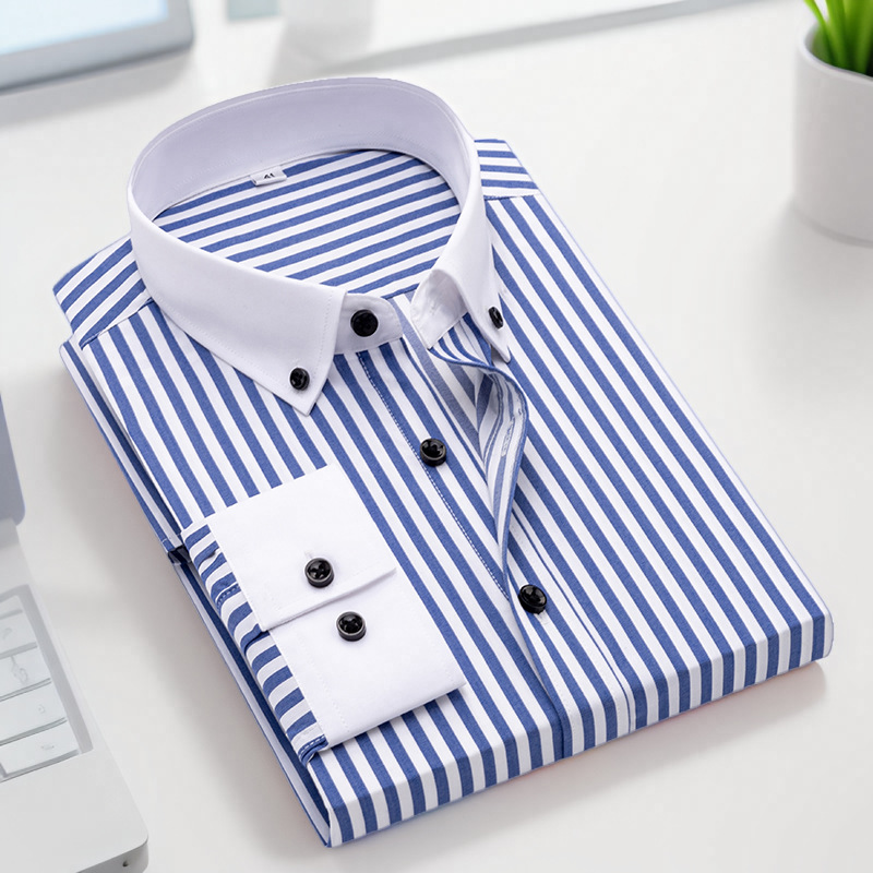 Camicie eleganti uomo nuove il colletto bianco strisce business formale casual camicie top - Foto 14 di 17