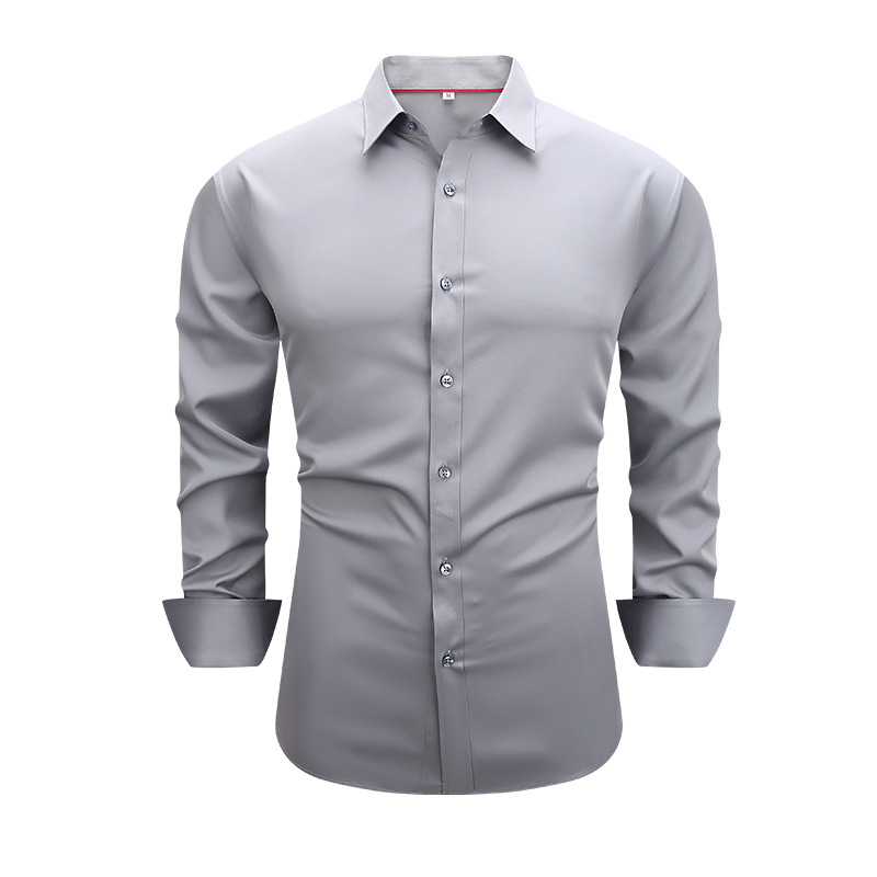 Camicie uomo nuove senza ferro elastiche maniche lunghe slim fit casual eleganti camicie top - Foto 15 di 15