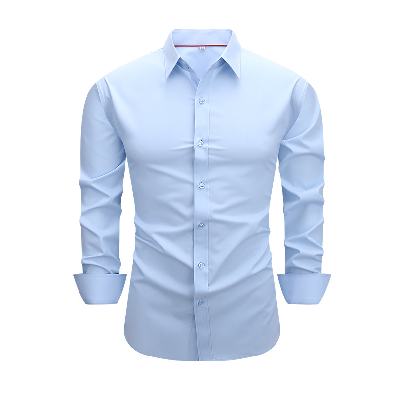 Camicie uomo nuove senza ferro elastiche maniche lunghe slim fit casual eleganti camicie top - Foto 13 di 15