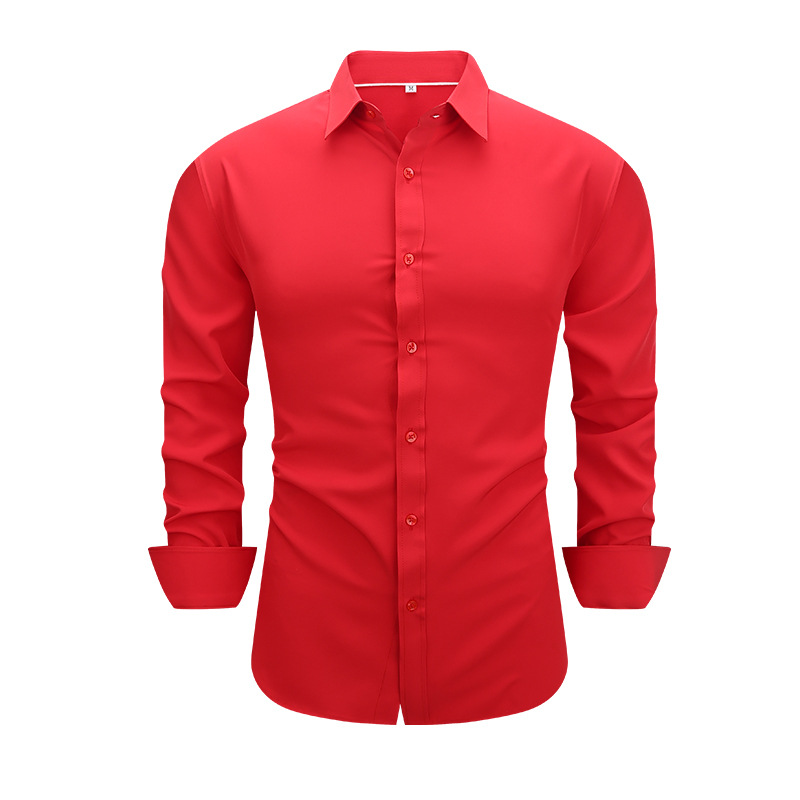 Camicie uomo nuove senza ferro elastiche maniche lunghe slim fit casual eleganti camicie top - Foto 14 di 15