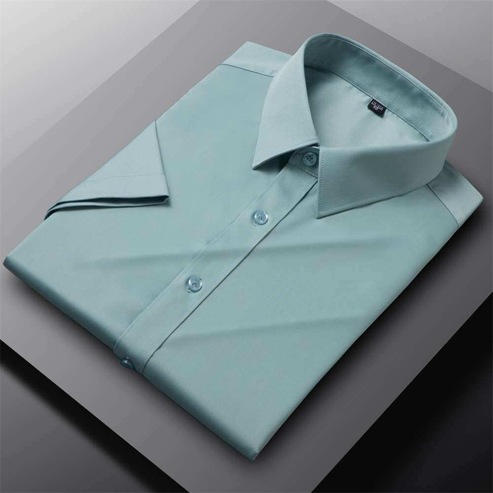 Mens Dress Shirts Formal Business Short Sleeves Buttons Bamboo Casual Shirts Top - Bild 13 von 15