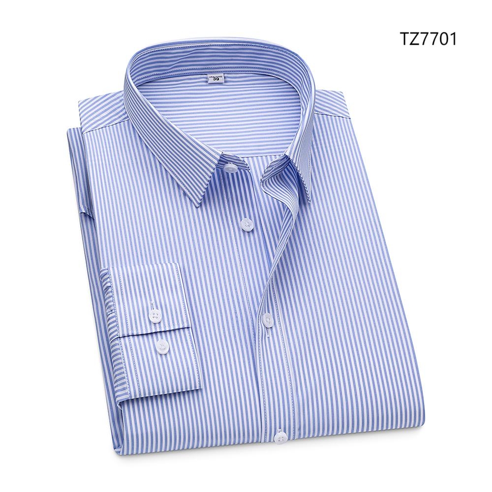 Mens None Iron Shirts Strips Business Long Sleeves Bamboo Formal Dress Shirts - Picture 10 of 17